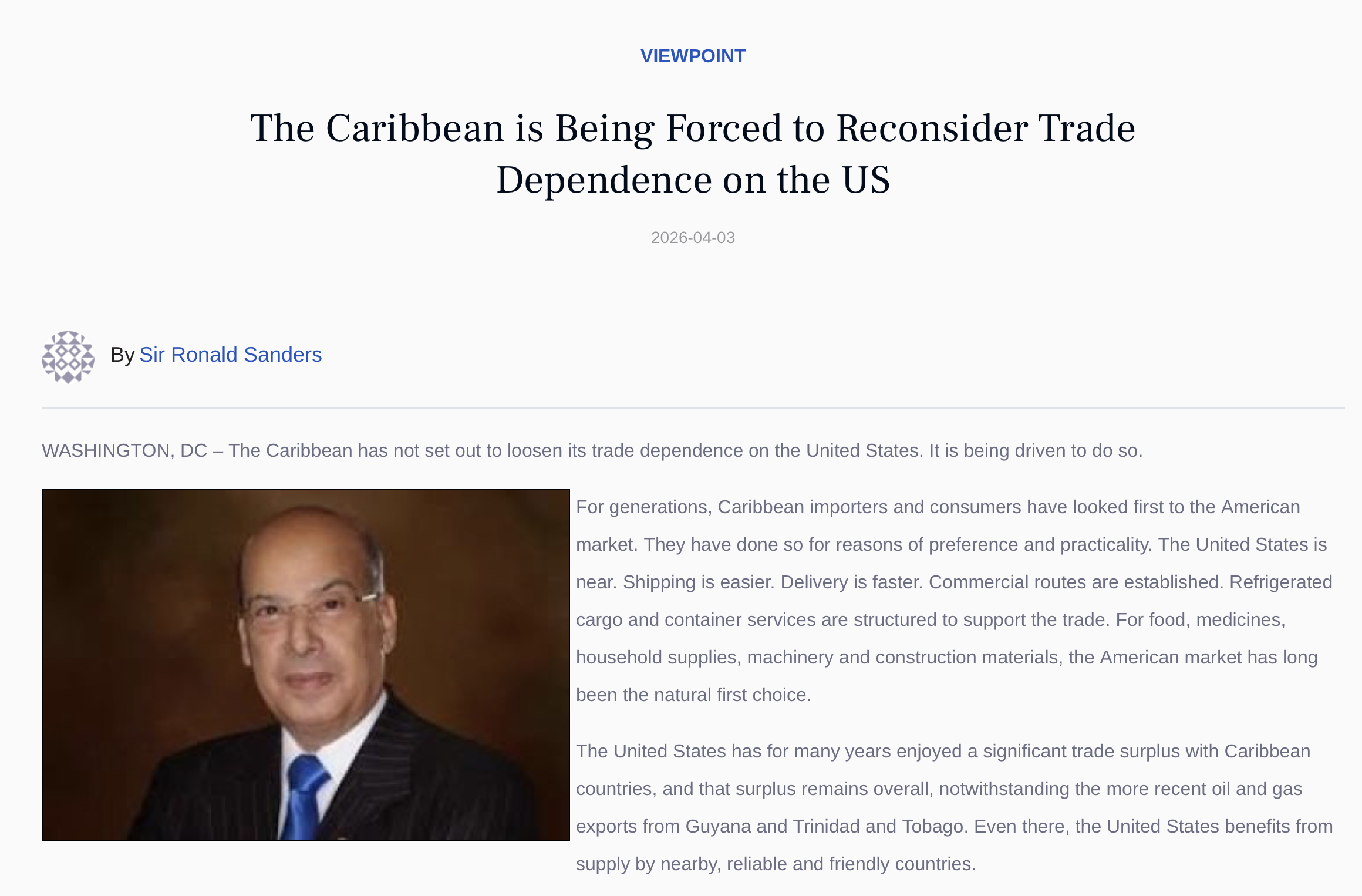 Ronald Sanders indicates Browne won’t fix CBI corruption to help citizens get U.S. visas